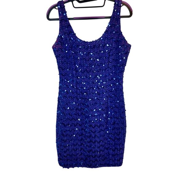 Vintage Purple Sequin Zigzag Mini Dress 11/12 Party Prom Glam 90s - Picture 2 of 10